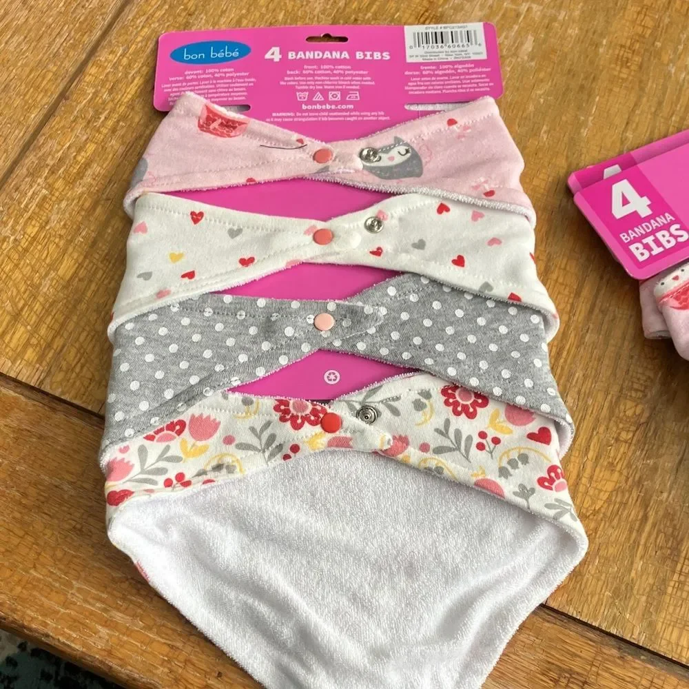 Bon Bebe Pink and Gray Owl Bandana Bibs Set